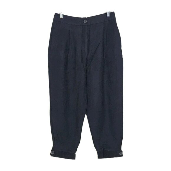 Zara Pants Womens M Black Balloon Cropped Button Hem Pleated Pockets Grunge Goth - Picture 1 of 16